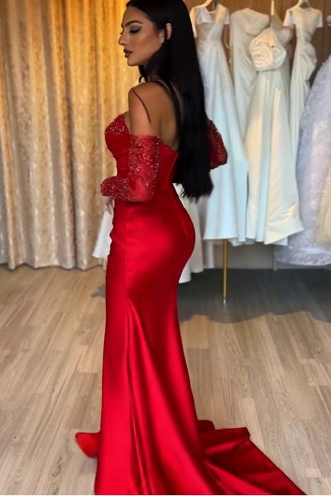 Sweetheart Off The Shoulder Prom Dress with Pleated Slit
