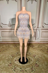 Tassel Strapless Natural Mini Zipper Mermaid Prom Dress -babyonlines 
