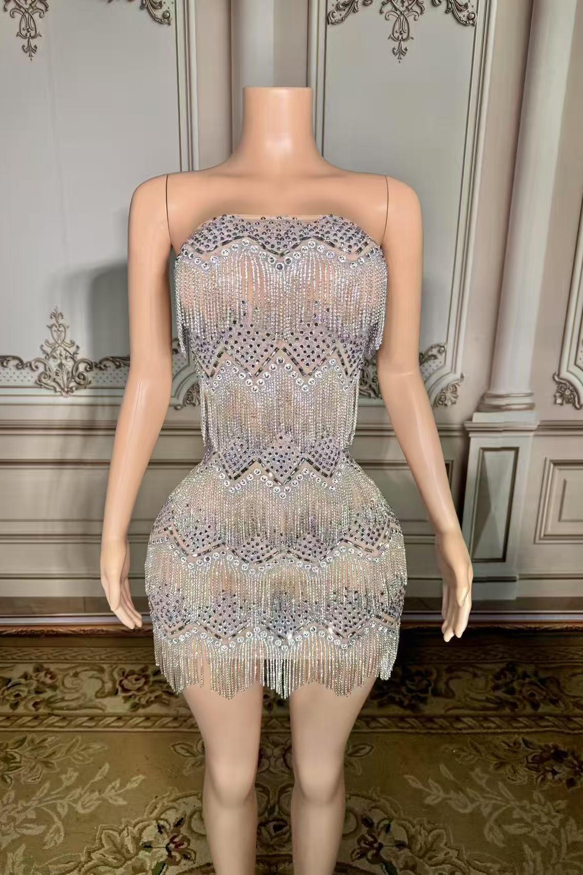 Tassel Strapless Natural Mini Zipper Mermaid Prom Dress -babyonlines 