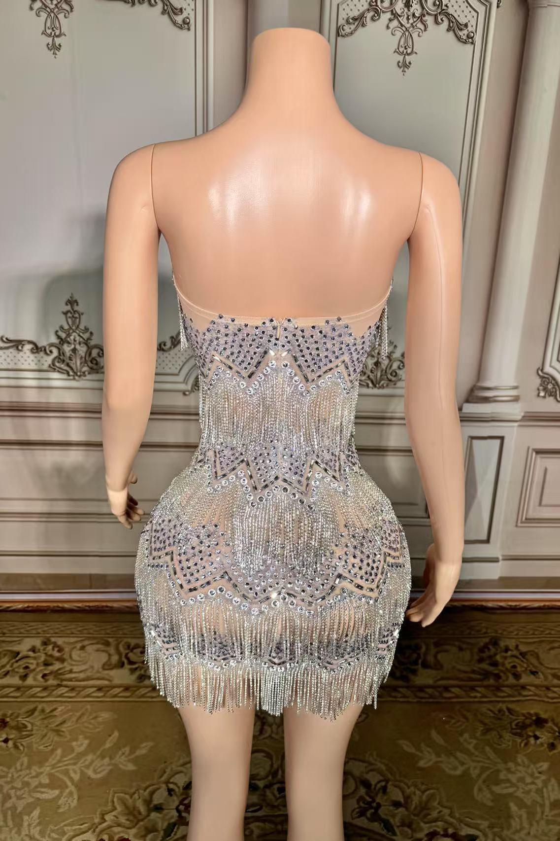 Tassel Strapless Natural Mini Zipper Mermaid Prom Dress -babyonlines 