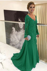 V-neck Tulle Long Sleeve Lace Mother Of The Bride Dresses Babyonlines 