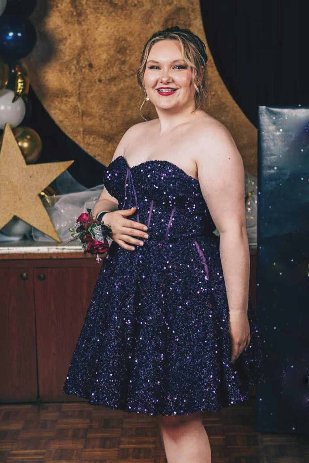 Sparkly White Corset Sweetheart A-Line Short Homecoming Dress with Pockets