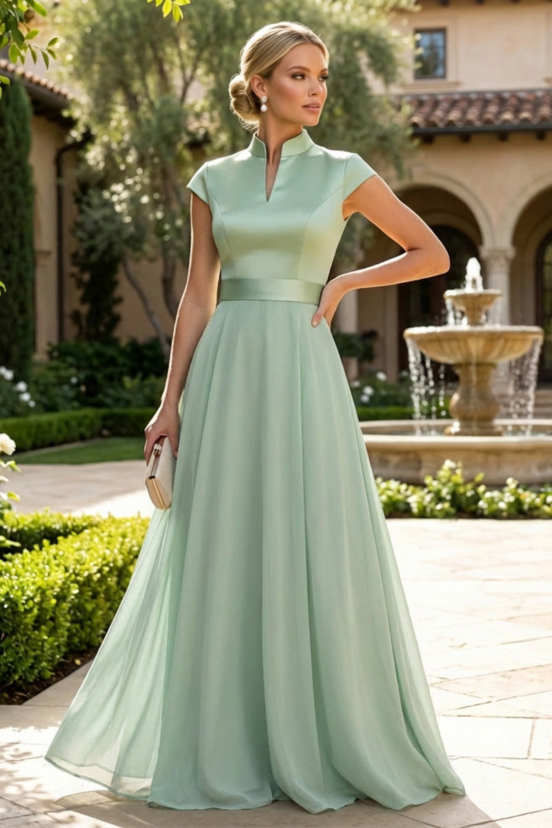 A‑Line Chiffon Floor‑Length Mother of the Bride & Groom Dress with Satin Corset Bodice