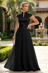 A‑Line Chiffon Floor‑Length Mother of the Bride & Groom Dress with Satin Corset Bodice