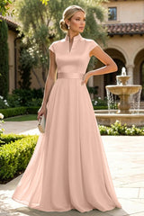 A‑Line Chiffon Floor‑Length Mother of the Bride & Groom Dress with Satin Corset Bodice