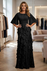 A Line Chiffon Tiered Ruffles Mother of the Bride and Groom Dresses with Ruched Waist