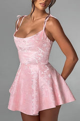 A-line Spaghetti Straps Satin Sleeveless Party Dress Jacquard Short Homecoming Dress