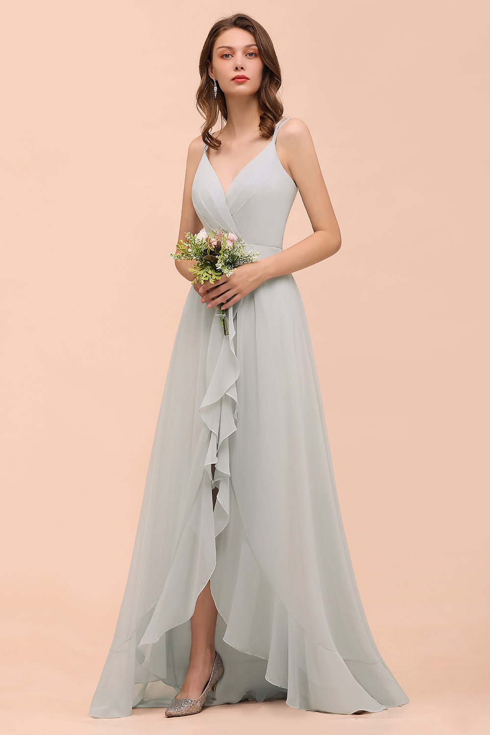 Affordable V-Neck Ruffle Mist Chiffon Bridesmaid Dresses Affordable-Babyonlines