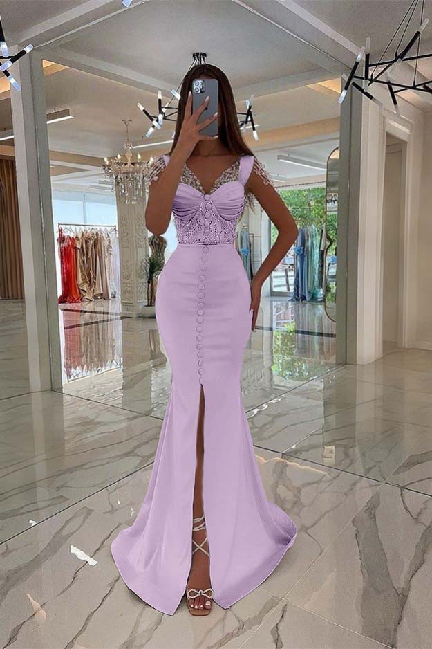 Mint Green Cap Sleeve Long Prom Dress with Split Beading