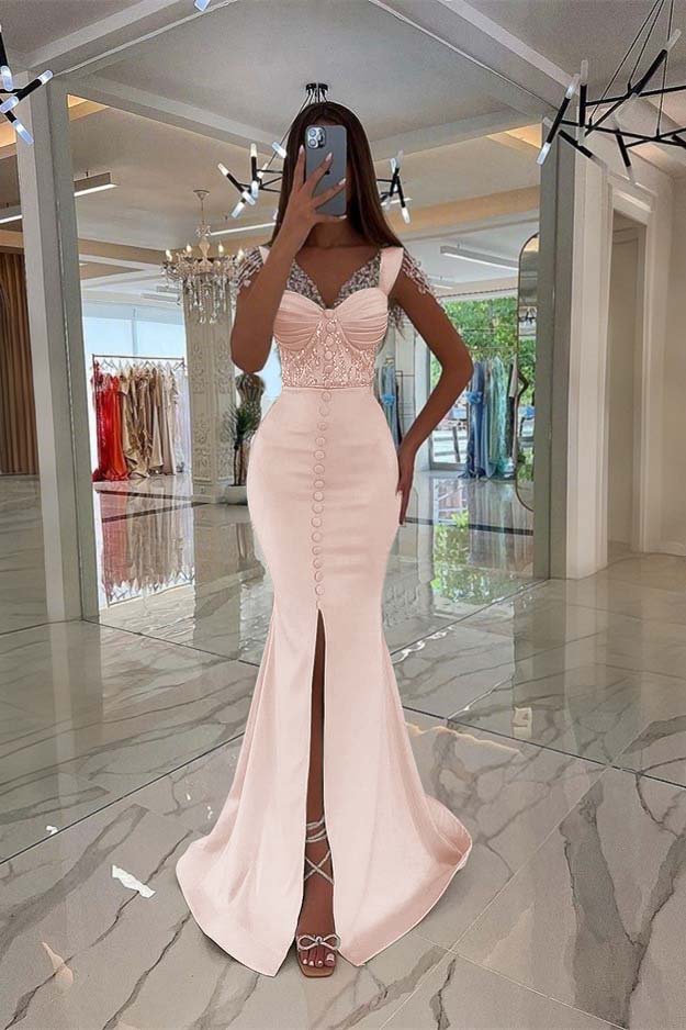 Mint Green Cap Sleeve Long Prom Dress with Split Beading