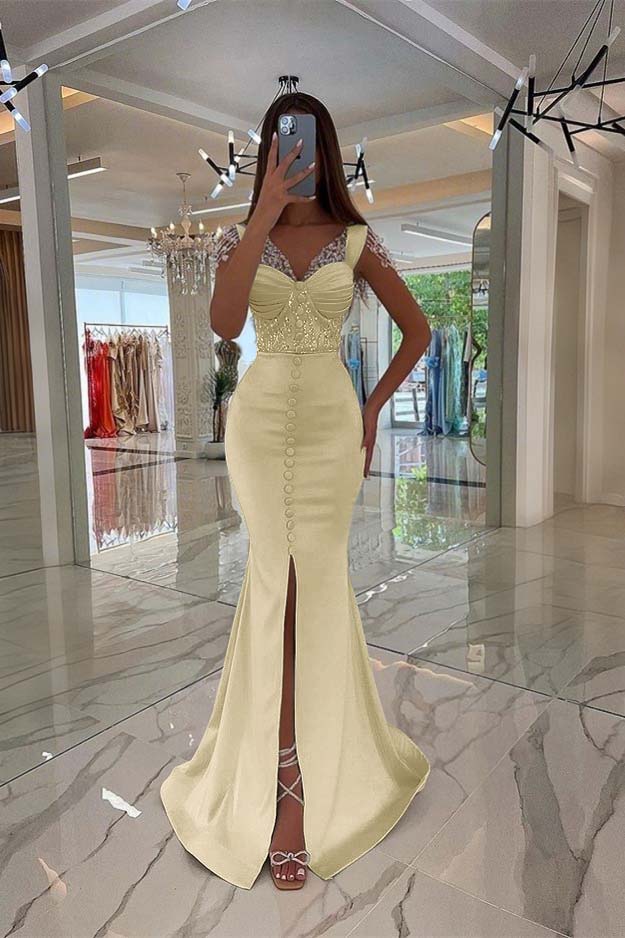 Mint Green Cap Sleeve Long Prom Dress with Split Beading