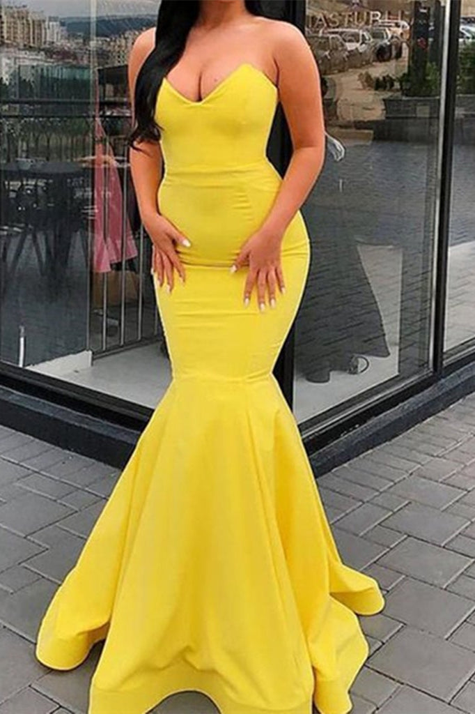 Amazing Yellow Strapless Sweetheart Mermaid Long Prom Dress