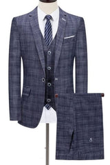 Augus Bespoke Navy Blue One Button Notched Lapel Business Suits For Men
