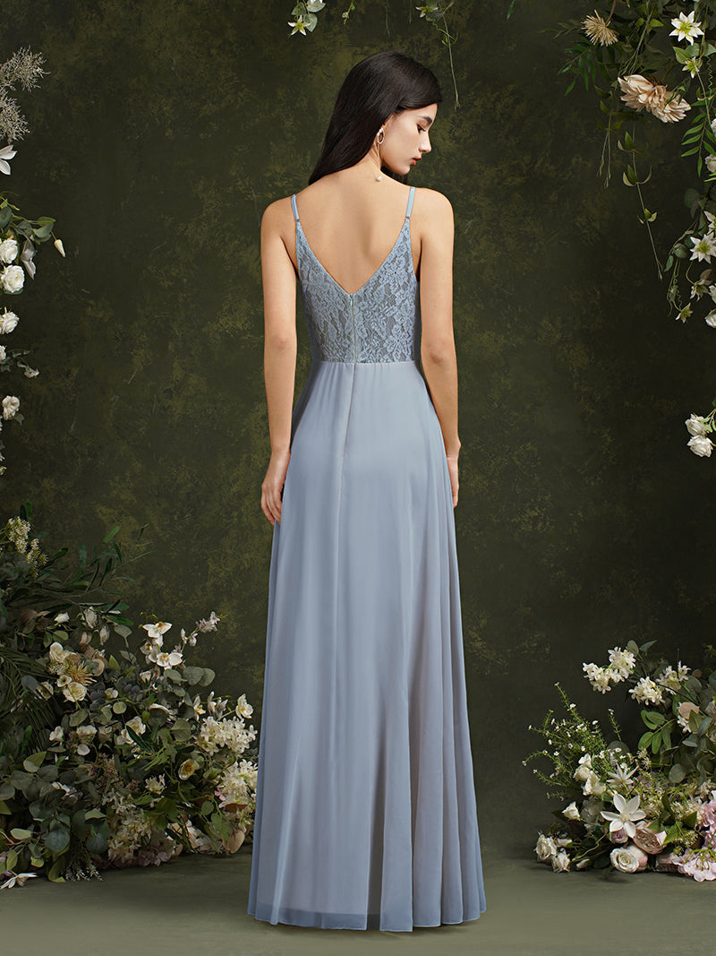 Babyonlines Long A-line V-neck Backless Satin Bridesmaid Dresses-Babyonlines