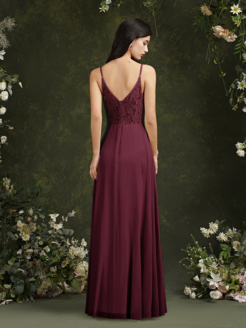Babyonlines Long A-line V-neck Backless Satin Bridesmaid Dresses-Babyonlines