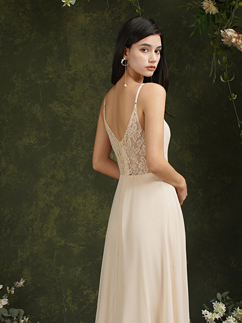 Babyonlines Long A-line V-neck Backless Satin Bridesmaid Dresses-Babyonlines