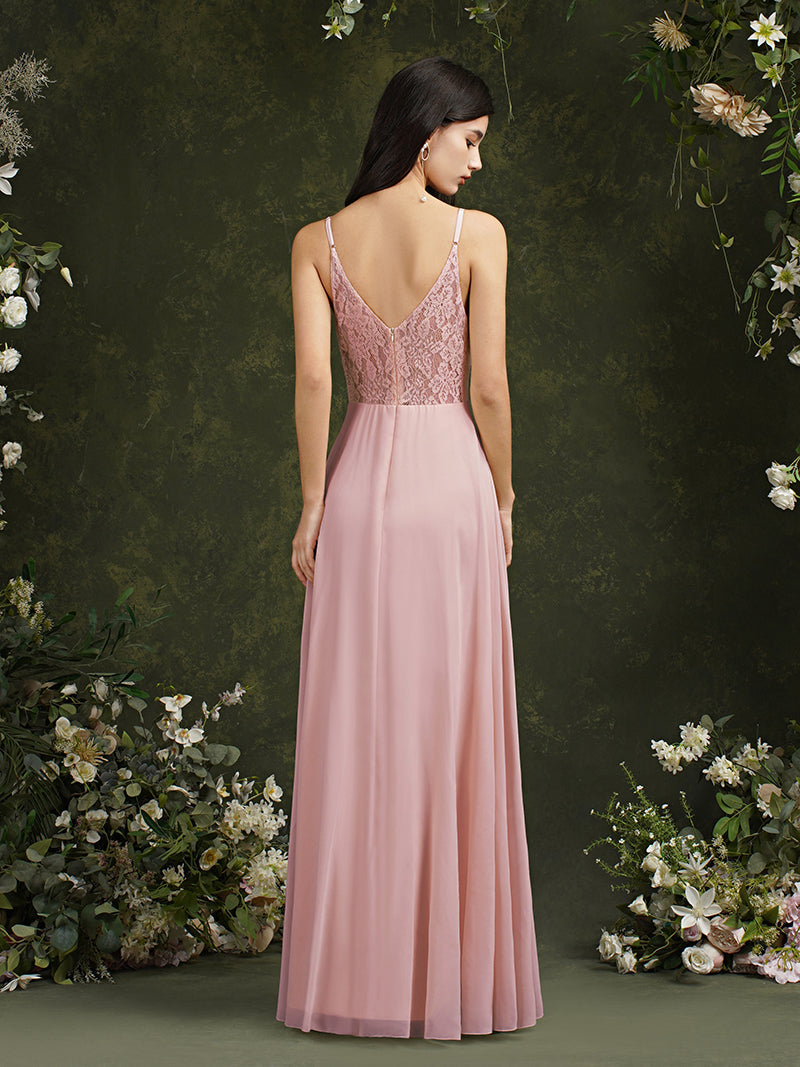 Babyonlines Long A-line V-neck Backless Satin Bridesmaid Dresses-Babyonlines