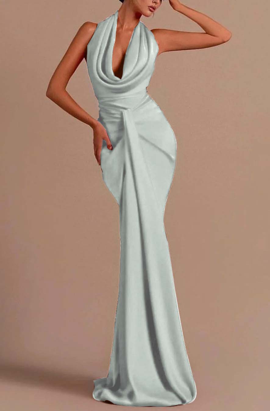 Red Halter Backless Mermaid Long Prom Dress