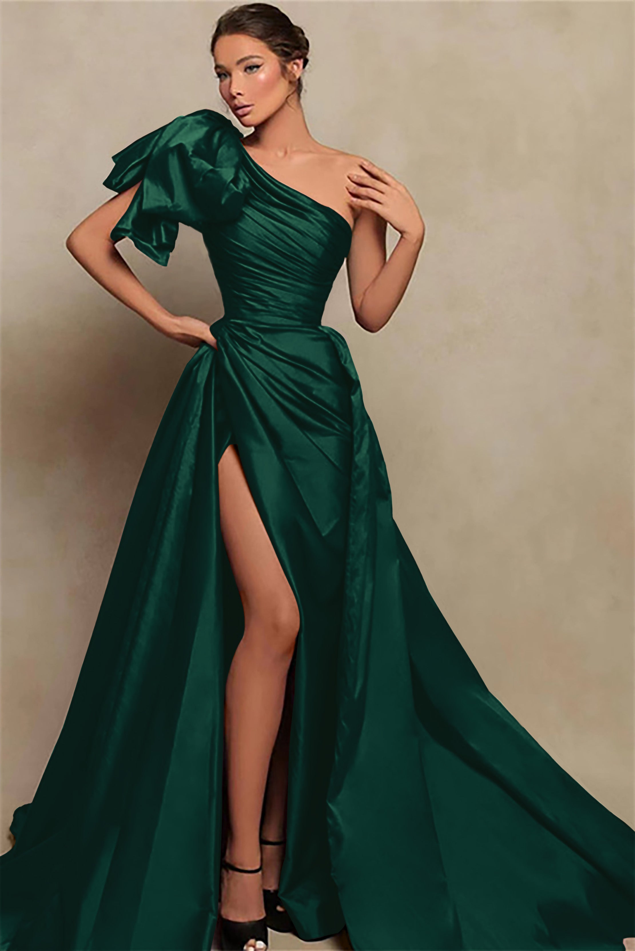 Beautiful Burgundy One Shoulder Mermaid Prom Dress with Split