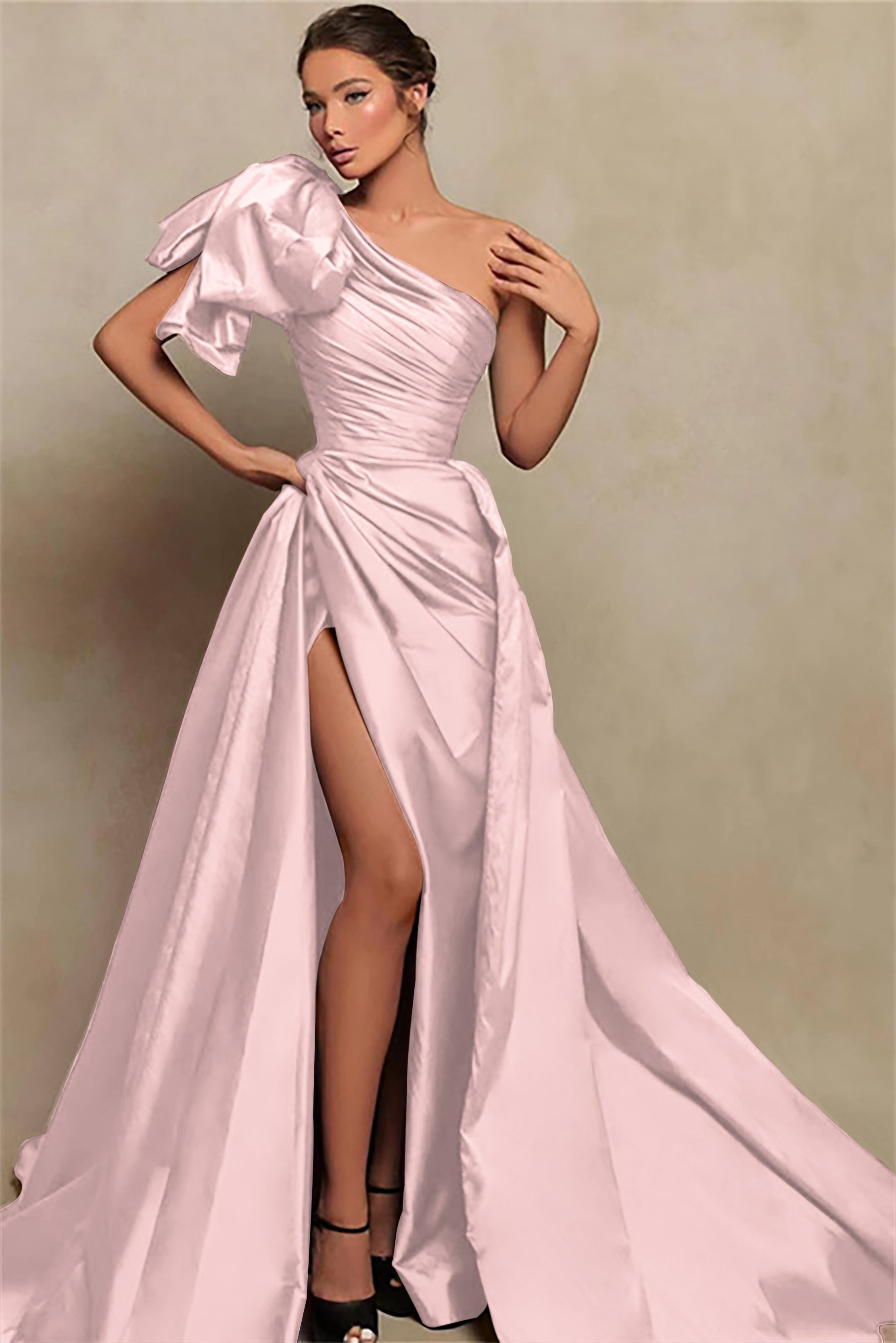 Beautiful Burgundy One Shoulder Mermaid Prom Dress with Split