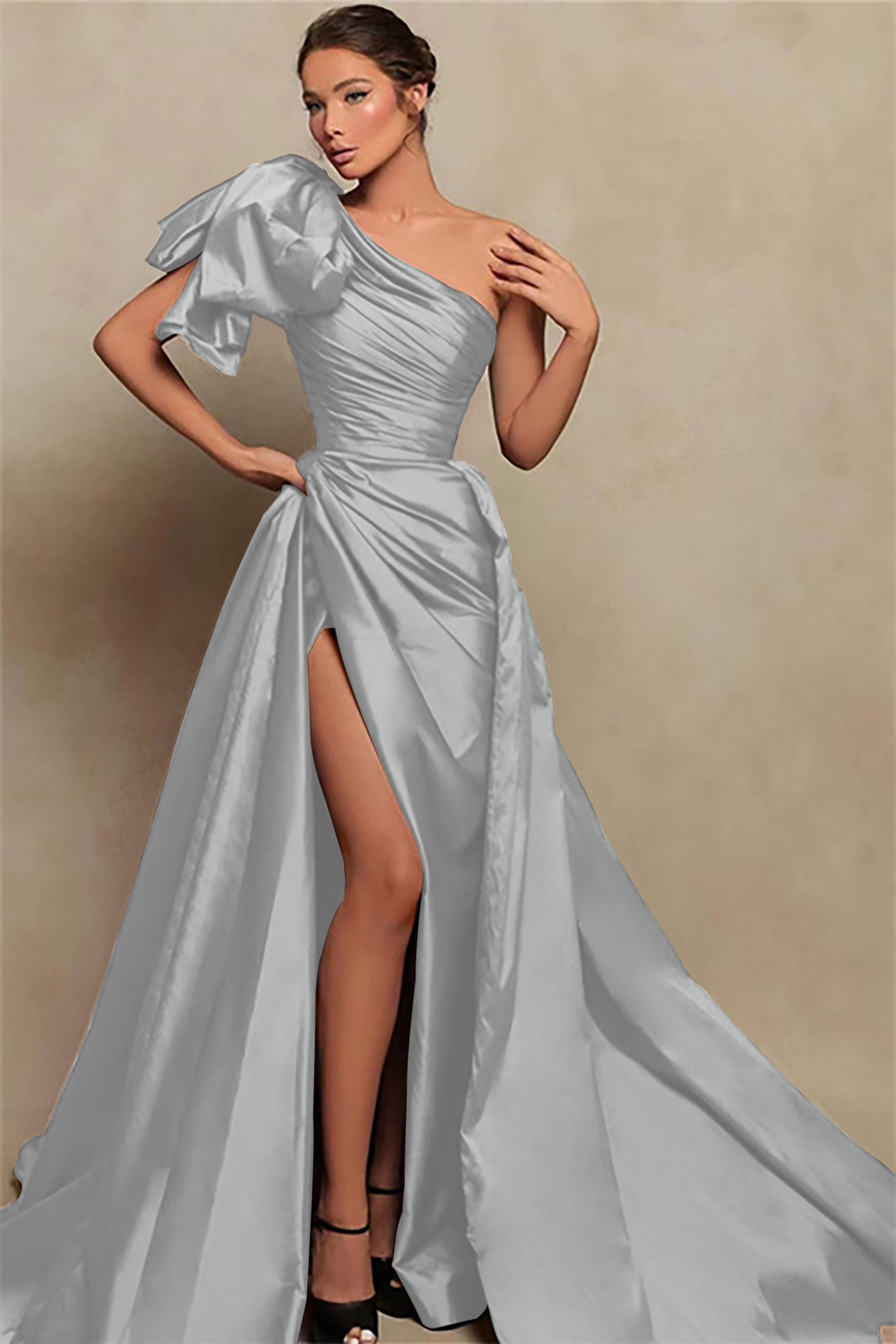 Beautiful Burgundy One Shoulder Mermaid Prom Dress with Split