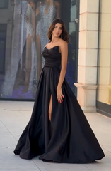Beautiful Black Strapless Long Prom Dress with Split