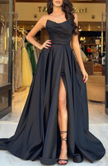 Beautiful Black Strapless Long Prom Dress with Split