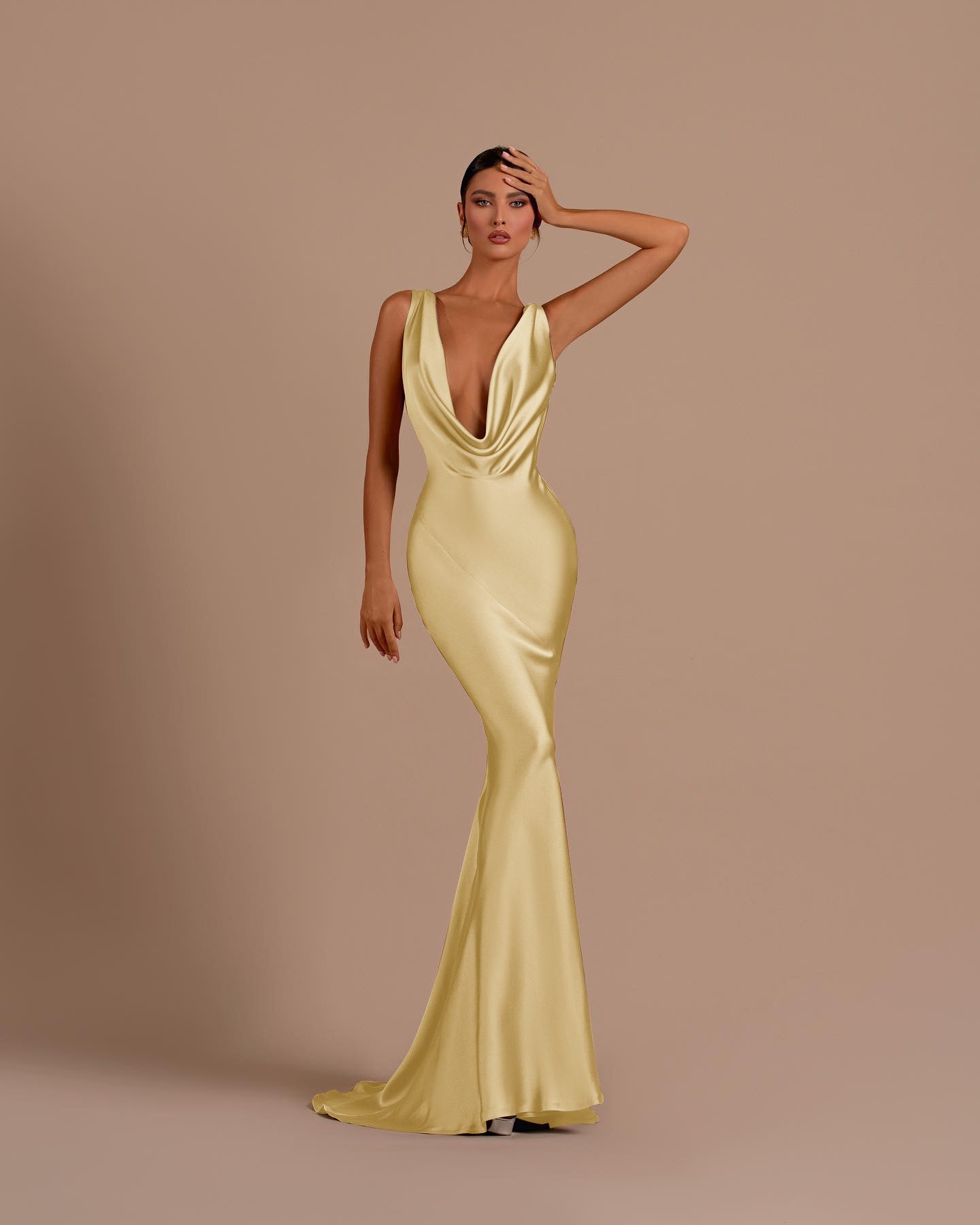 Black Deep V Neck Mermaid Long Pleated Prom Dress