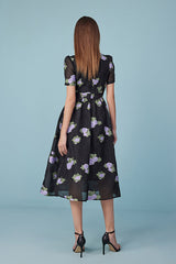 Babyonlines Black Floral V-neck Short Sleeves A-line Dresses