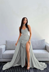 Black Halter Strapless Sweetheart Mermaid Prom Dress with Split and Gloves