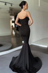 Black Long Spaghetti-Straps Mermaid Prom Dress