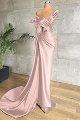 One Shoulder Long Sleeve Long Prom Dress with Side Split and Lace