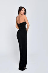 Black One Shoulder Prom Dress with Front Split and Bowknot