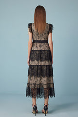 Babyonlines Black Sleeveless Lace Long Dresses with Sash