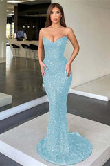 Strapless Mermaid Long Prom Dress with Sequins
