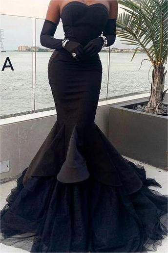 Strapless Tulle Mermaid Long Prom Dress with Gloves