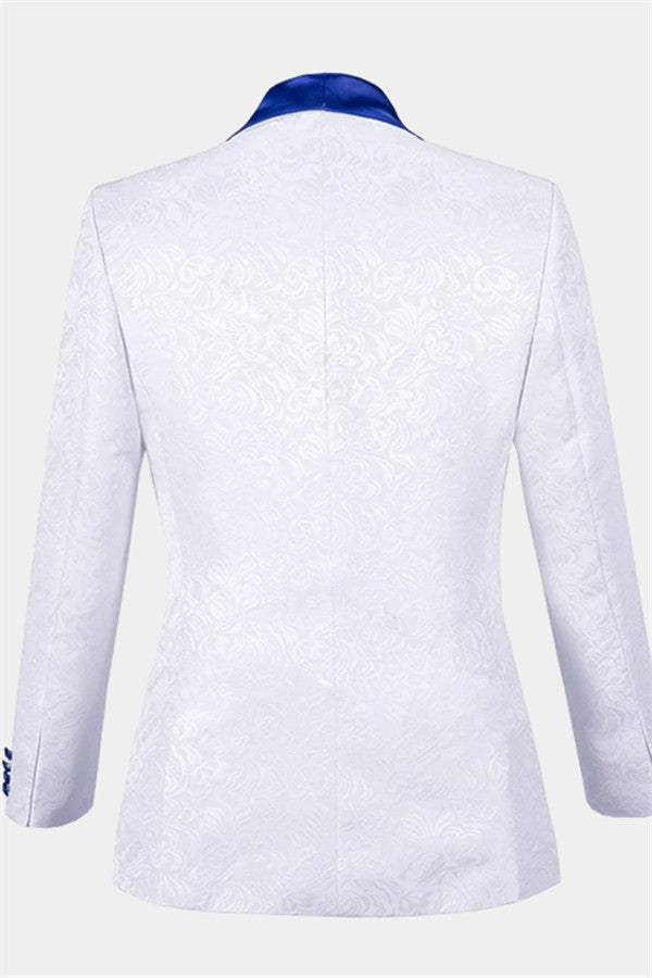 Blue Jacquard Tuxedo Suit with Shawl Lapel - Fashionable for Groom