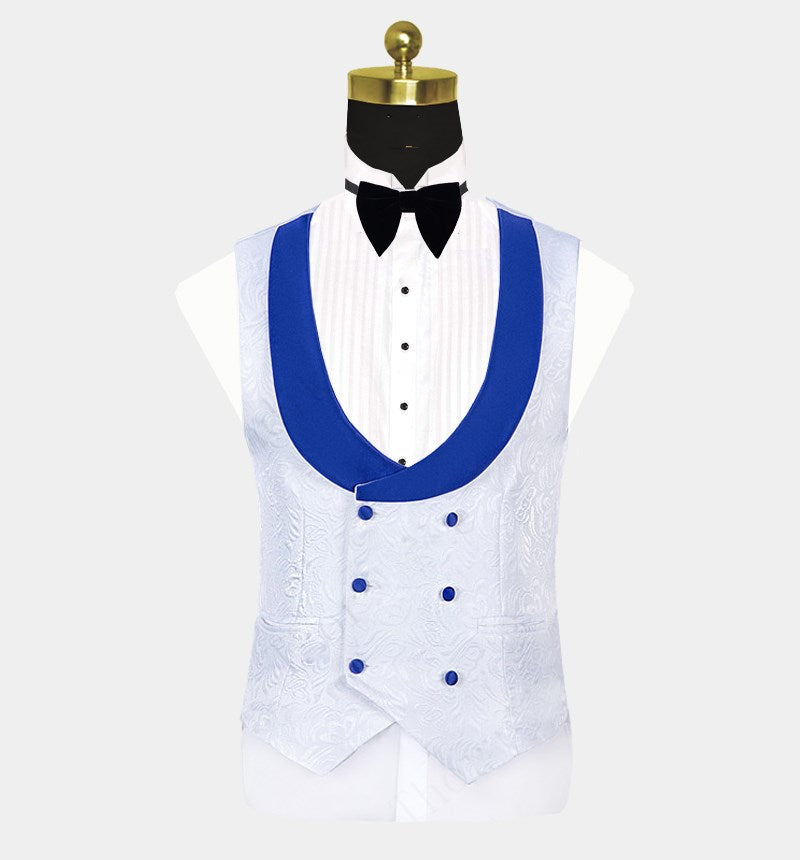 Blue Jacquard Tuxedo Suit with Shawl Lapel - Fashionable for Groom
