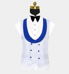 Blue Jacquard Tuxedo Suit with Shawl Lapel - Fashionable for Groom