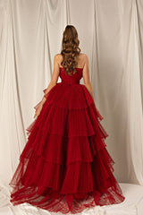 Burgundy Strapless Mermaid Evening Dress Online with Layers