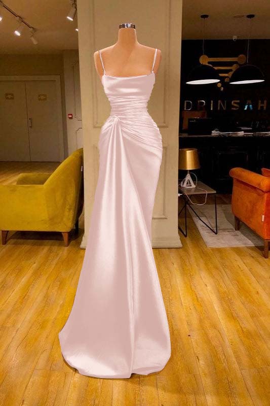 Spaghetti Strap Mermaid Long Prom Dress with Ruffles and Pleats