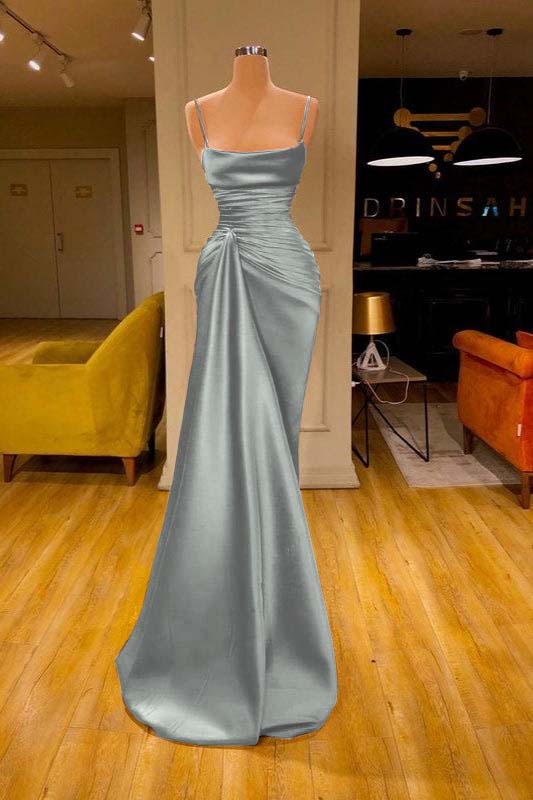 Spaghetti Strap Mermaid Long Prom Dress with Ruffles and Pleats