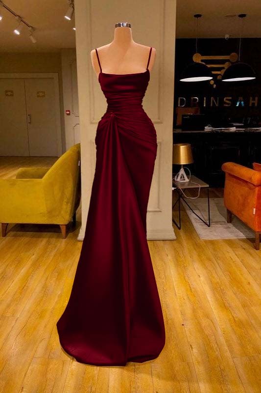 Spaghetti Strap Mermaid Long Prom Dress with Ruffles and Pleats