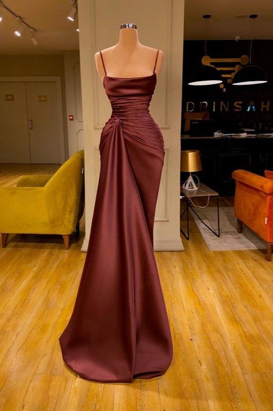 Spaghetti Strap Mermaid Long Prom Dress with Ruffles and Pleats
