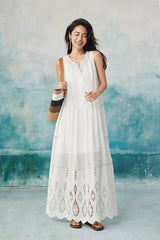 Babyonlines Casual White Crew Neck Sleeveless A-line Dress