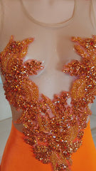 Charming Orange Mermaid Long Prom Dress with Beading and Embroidery