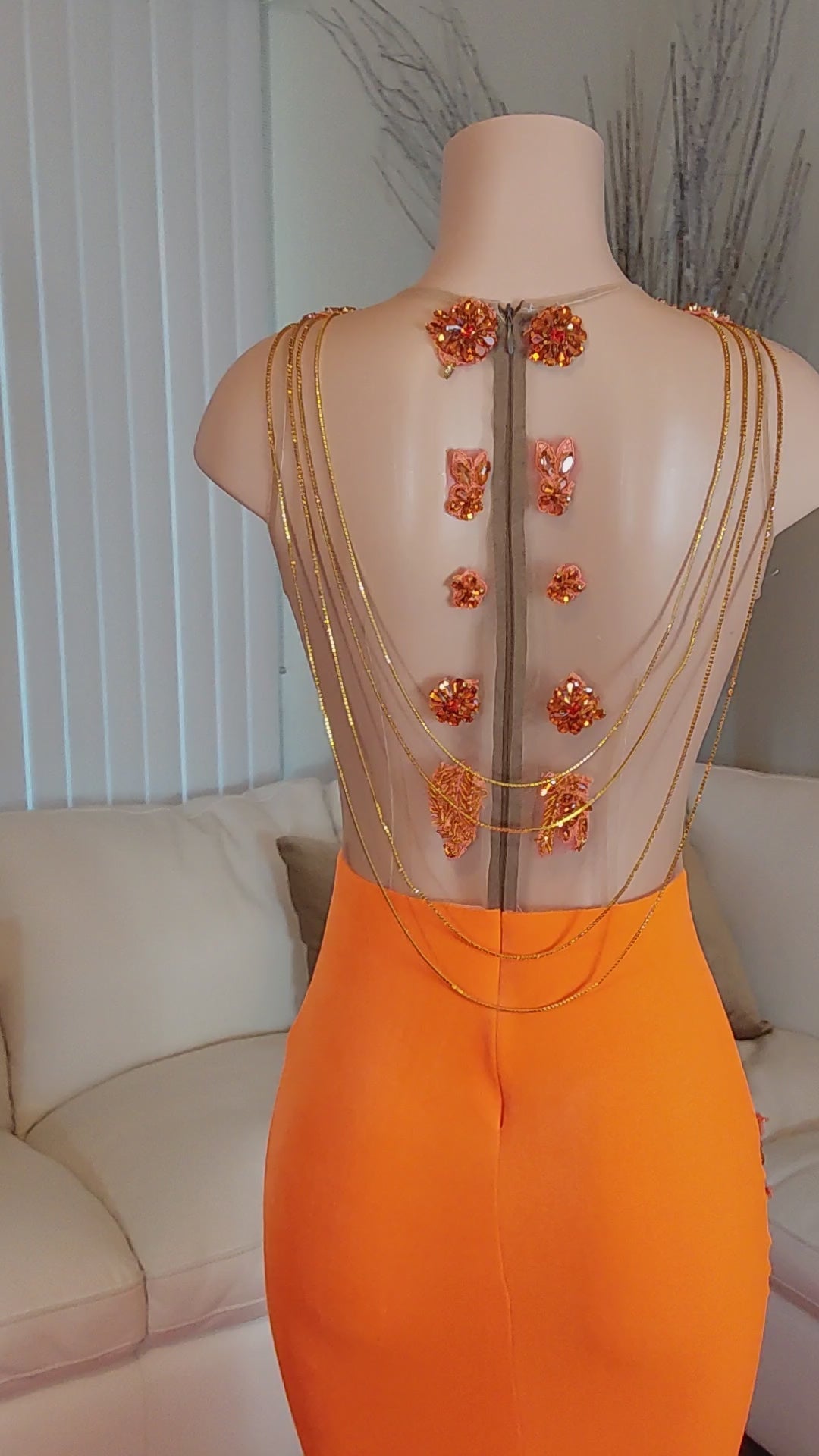 Charming Orange Mermaid Long Prom Dress with Beading and Embroidery