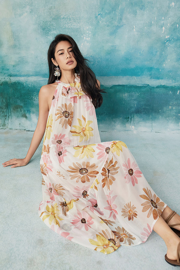 Babyonlines Charming Floral Halter Sleeveless A-line Dresses