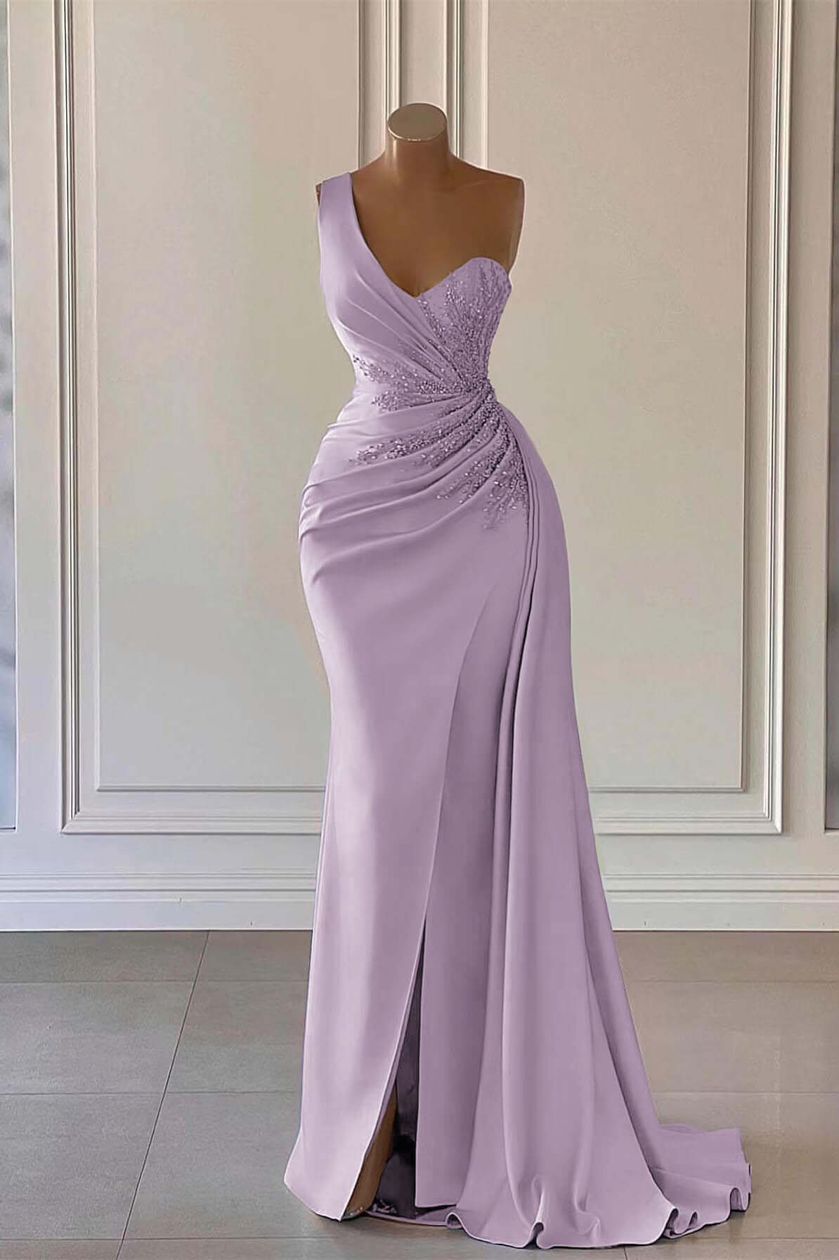 Luxury One Shoulder Mermaid Long Prom Dress with Split Ruffles