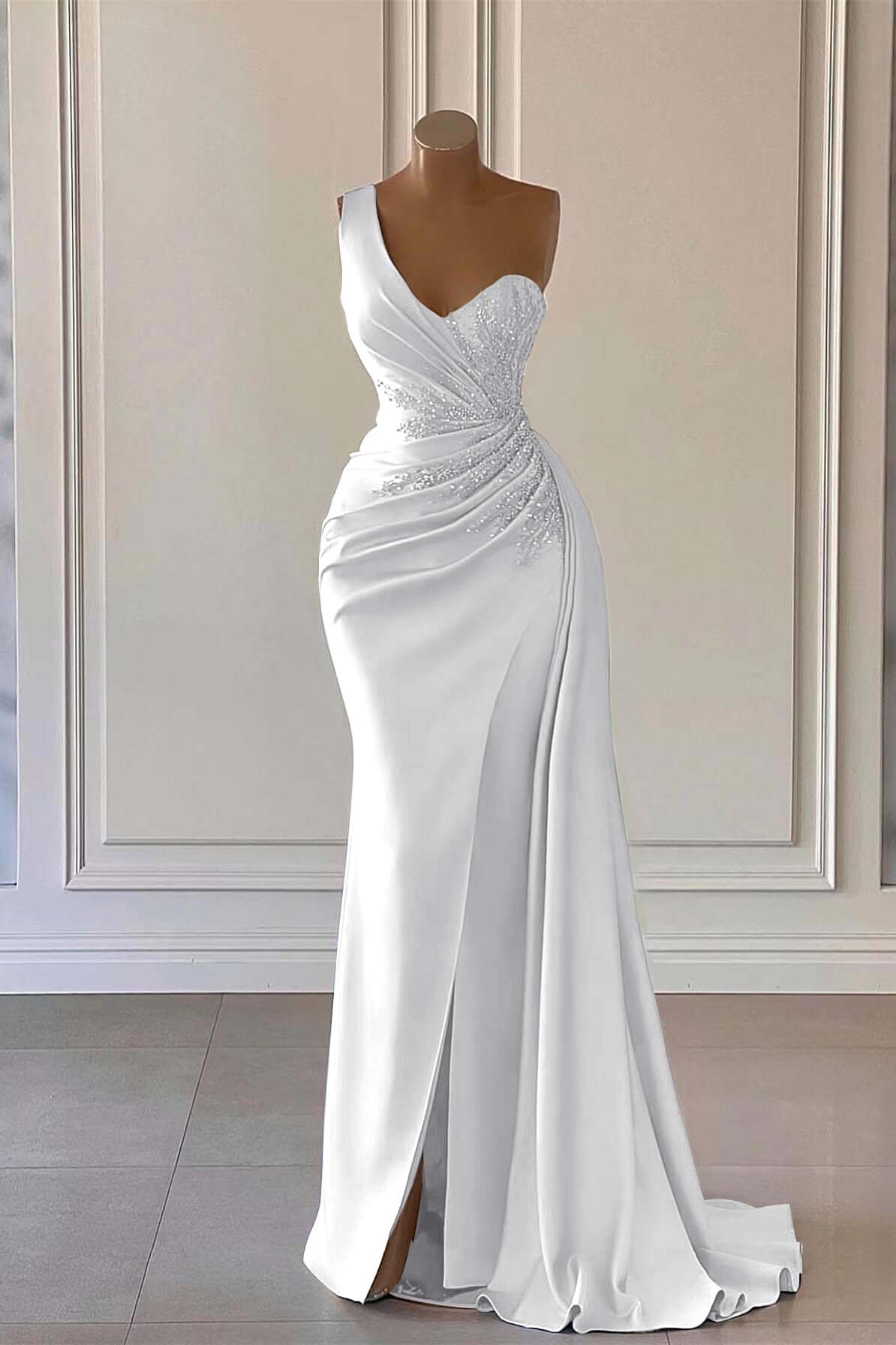 Luxury One Shoulder Mermaid Long Prom Dress with Split Ruffles